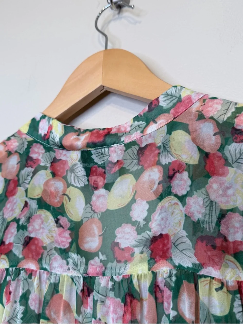 I.Madeline Sheer Fruit Pattern Button Front Long Sleeve Relaxed Oversized Blouse - Picture 6 of 14